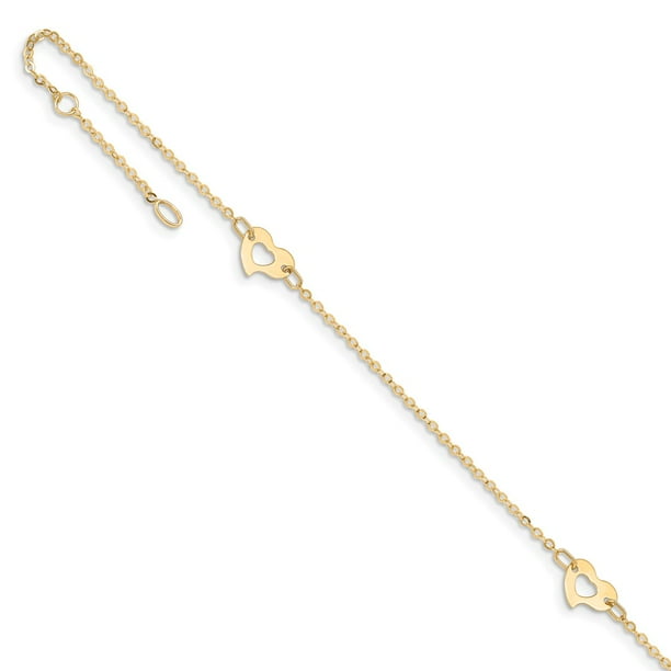 14k Yellow Gold Heart Chain Anklet 10inch Fine Jewelry Ideal Gifts For Women 14k Yellow Gold Heart Chain Anklet 10inch Fine Jewelry Ideal Gifts For Women